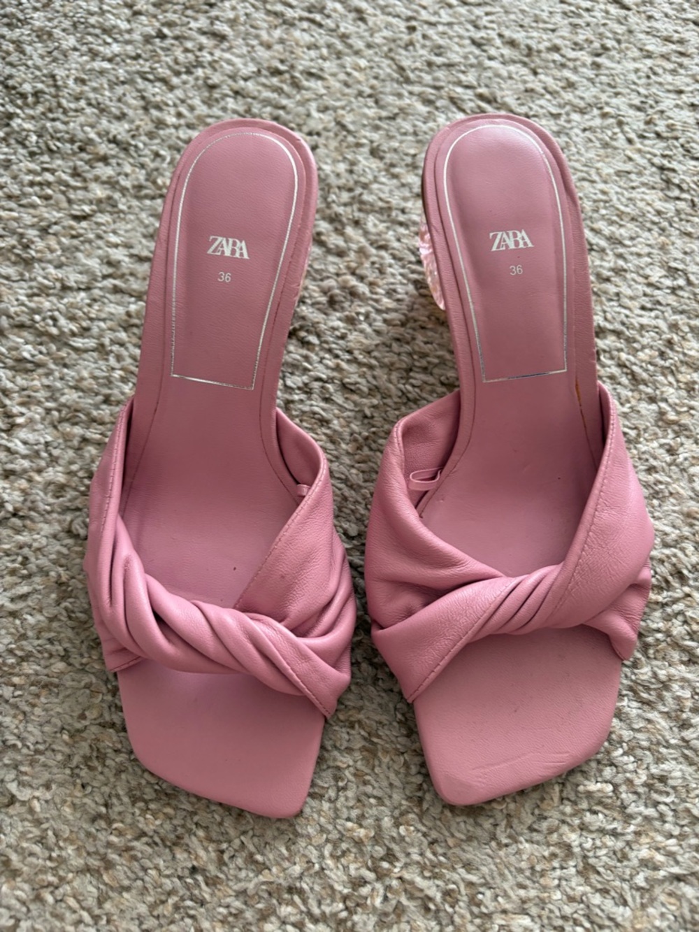 Zara Pink Mule Heels with Clear Pink Block Heel